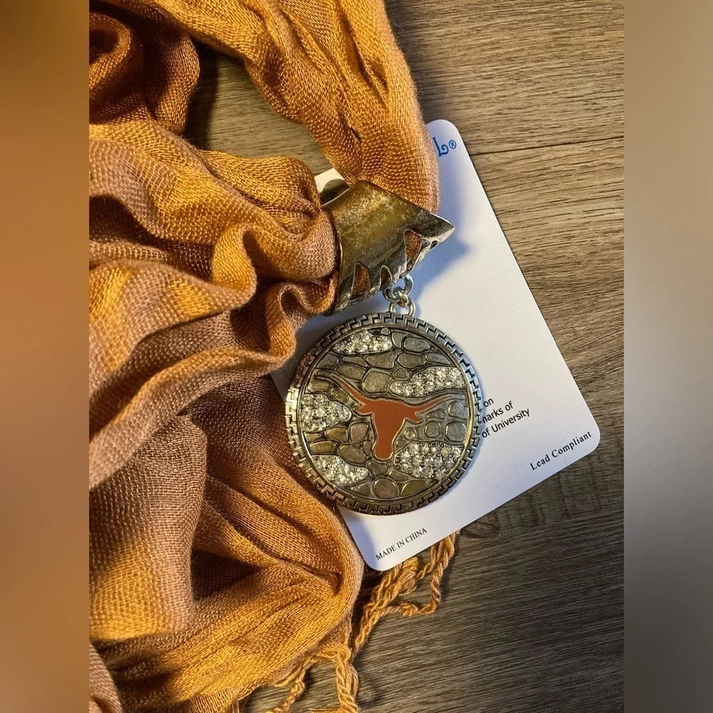 Sandol Texas State Longhorns Rhinstone Pendant Fringe Scarf